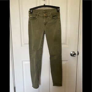 7 for All Mankind olive green skinny jeans. Excellent condition.
